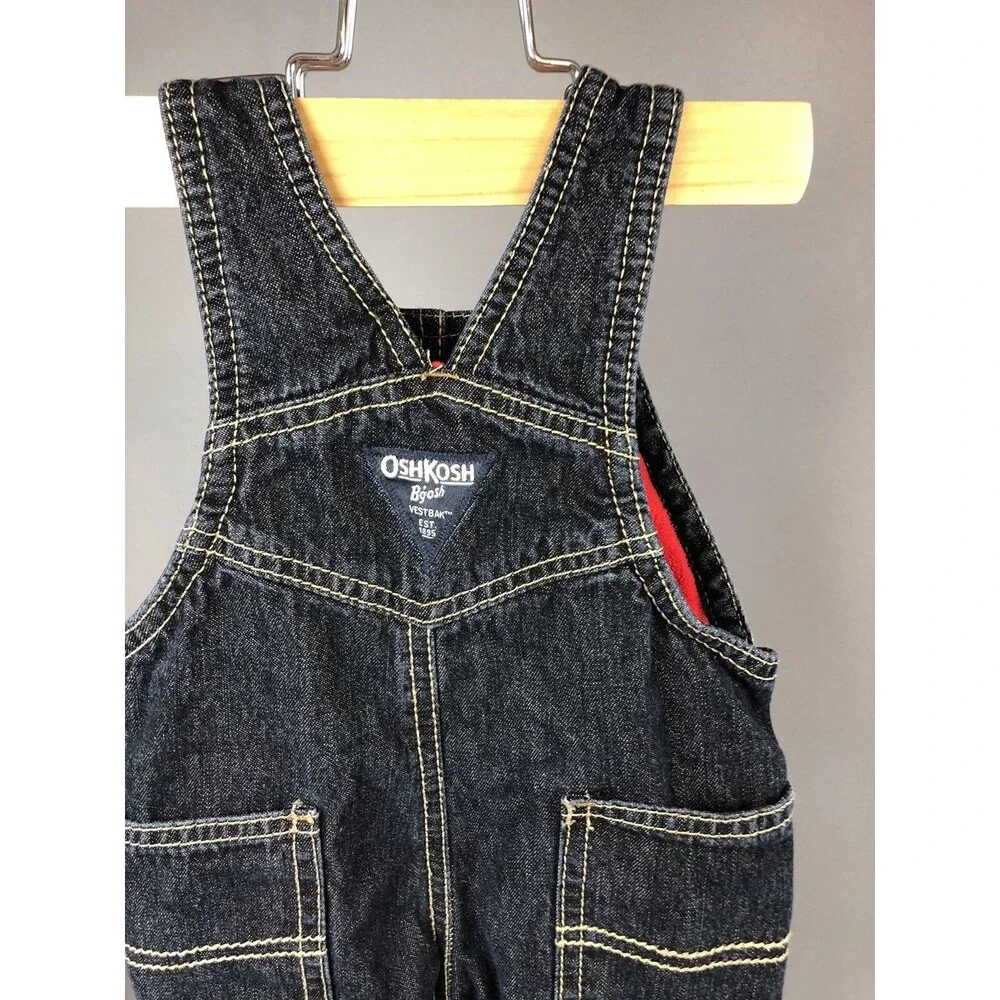 Boys 6 Months Denim Winter Bibs Oshkosh B'gosh Overalls Fleece Lined
